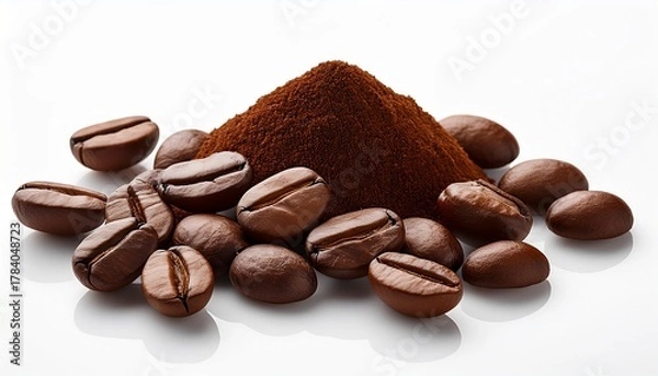 Obraz Close Up Of Dark Brown Coffee Beans On White Background