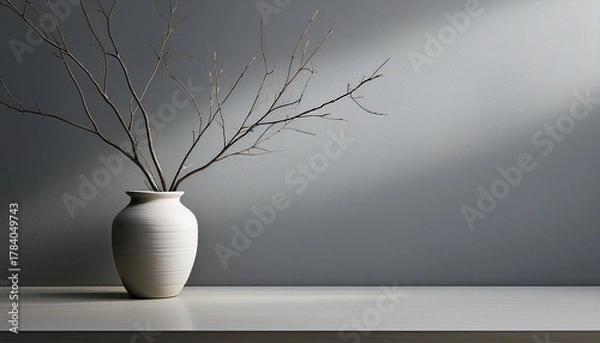 Obraz Minimalist Vase With Branches On A Gray Wall
