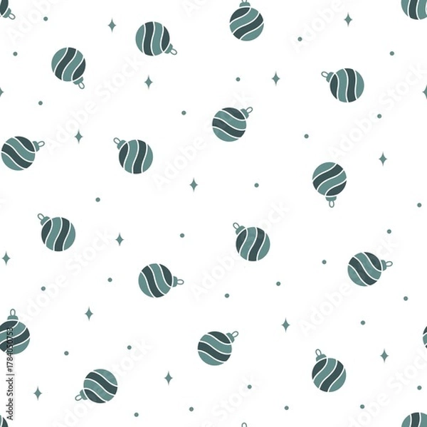 Fototapeta Christmas seamless pattern Baubles, festive background, perfect for wrapping paper, fabric, surface design, on a white background