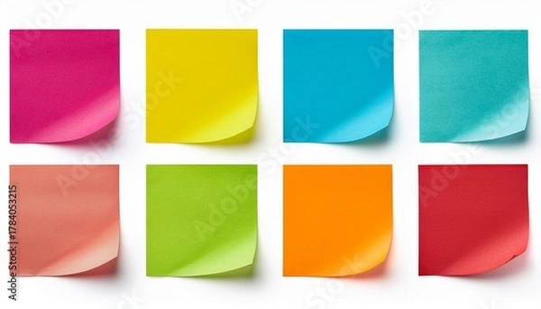 Fototapeta A Set Of Square Post It Colorful Paper Isolated On Transparent Background
