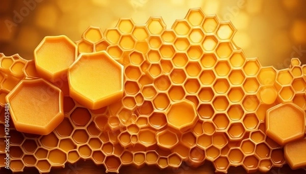 Fototapeta Honeycomb Honey Sweet Nectar Golden Wax Background Copyspace Design