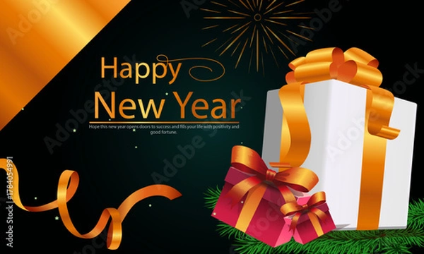 Obraz Happy New Year 2026 Minimal Winter Square Postcard Template for Modern Social Media Greetings