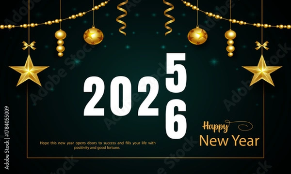 Fototapeta Happy New Year 2026 Minimal Winter Square Postcard Template for Modern Social Media Greetings