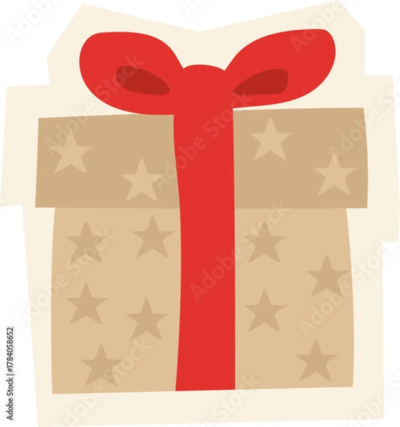 Fototapeta Gift Box Illustration with Red Ribbon and Stars