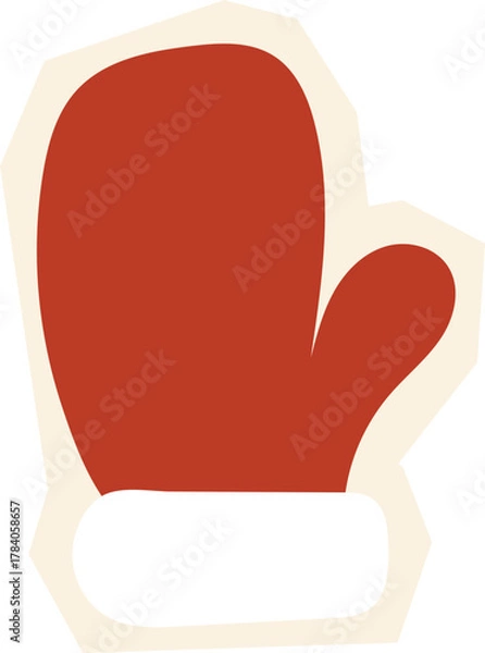 Fototapeta Illustration of Single Red Mitten with White Fur