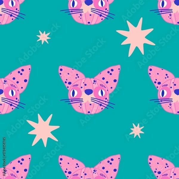 Fototapeta Halloween animals seamless cats pattern for wrapping paper and fabrics and linens and kids clothes print