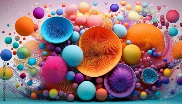 Fototapeta Scabiosa A Vibrant Collection Of Abstract Vector Illustrations Multiple Colorful Elements Mixed Together Energetic And Playful Composition