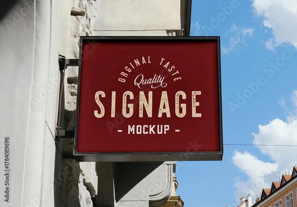 Fototapeta Signage Attached to Building Mockup