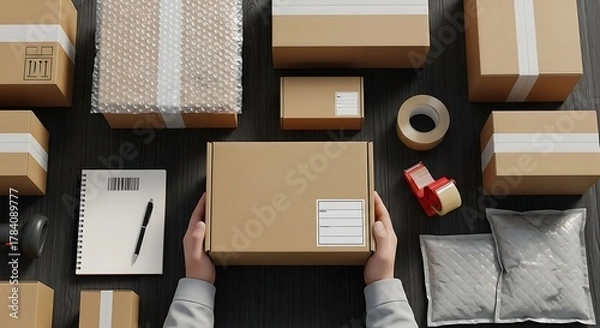 Fototapeta People Packing and Shipping Moving Boxes Customer Service and Logistics Concept