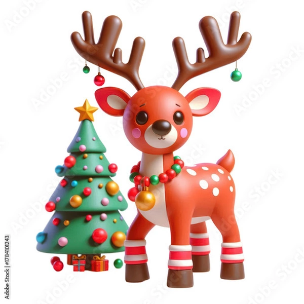 Fototapeta a reindeer with christmas tree