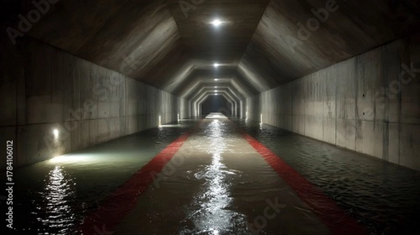 Obraz flooded tunnel with red stripe