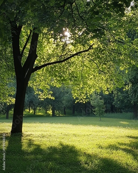 Obraz Lush green parkland bathed in sunlight