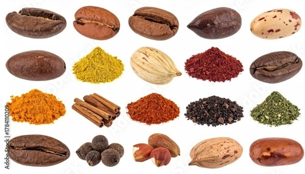 Fototapeta Variety of Beans, Spices and Nuts isolated on White Background Perfect for Healthy Diet