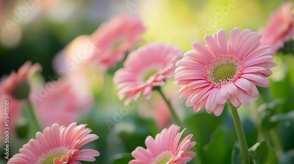 Obraz Soft-focus, close-up view of pink gerbera daisies in bloom