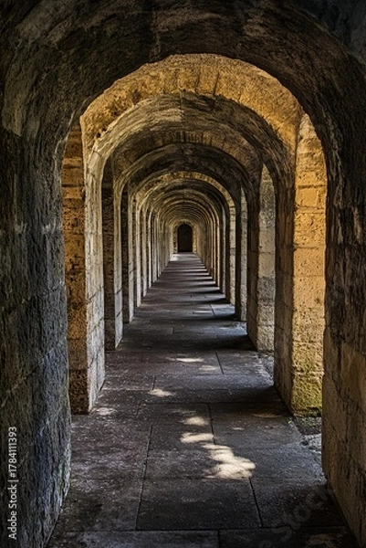 Obraz Stone arched tunnel, long perspective