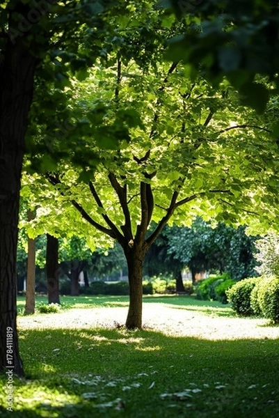Obraz Sunny park scene with lush trees