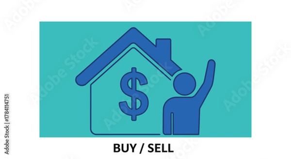 Obraz House symbol with a dollar sign and raising hand a silhouette