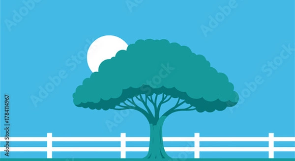 Obraz Minimalist landscape with a tree and moon peaceful scene silhouette