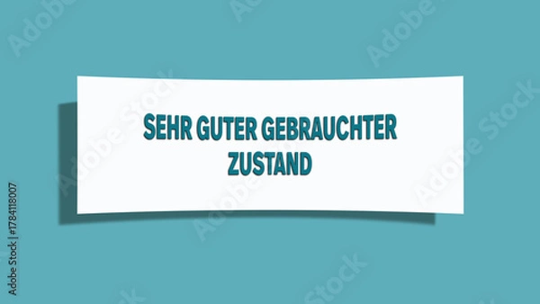 Fototapeta Sehr guter gebrauchter Zustand (Very good used condition) - A card isolated on light green background.