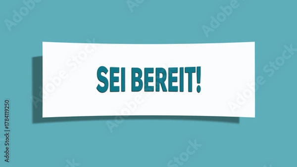 Fototapeta Sei bereit (Be ready) - A card isolated on light green background.