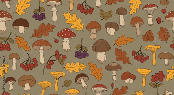Fototapeta Mushroom and Berry Pattern