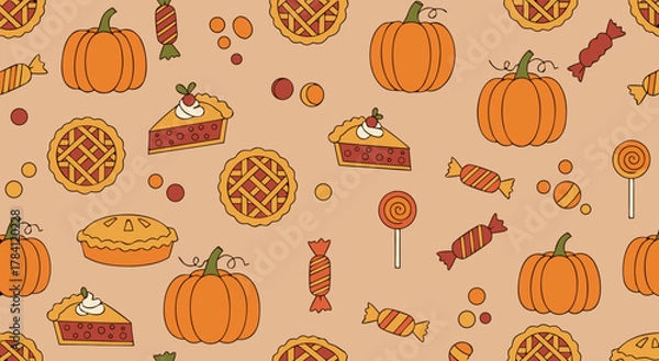 Fototapeta Pumpkin Pie and Candy Pattern