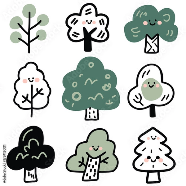Obraz Cute Doodle Tree Set for Kids Products Vector