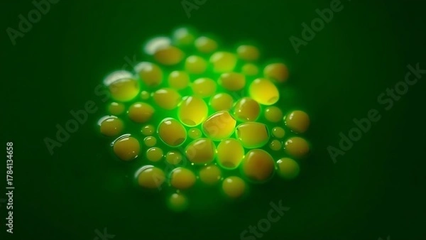 Obraz Glowing seeds suspended in vibrant green liquid, embodying natural healing and vitality.