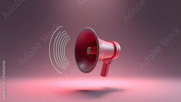 Fototapeta 3D megaphone emitting sound waves in abstract space, symbolizing dynamic communication.