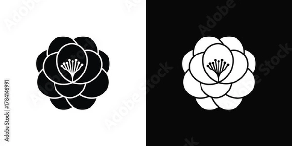 Obraz Elegant minimalist camellia flower graphic design icon set perfect for branding and decorative projects showcasing natural beauty