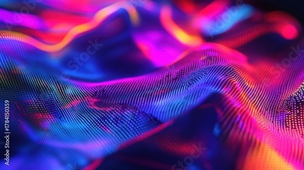 Fototapeta Colorful Waveform Grid Pattern Abstract Design With Bright Light Effect