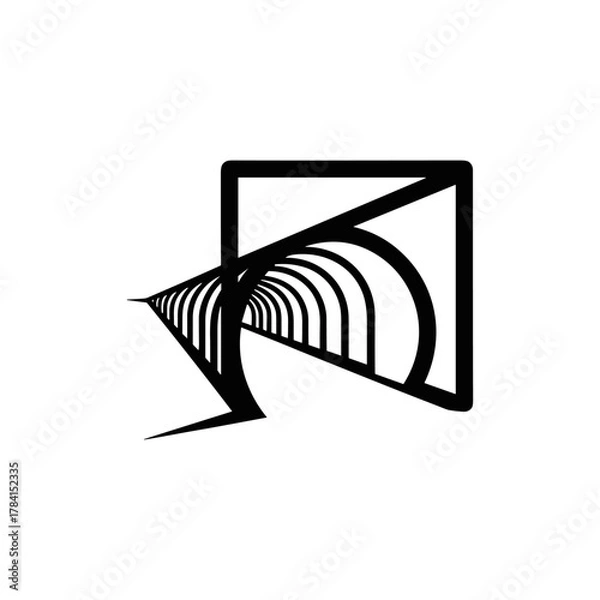 Obraz Abstract geometric design featuring a square frame with a curved, layered tunnel effect inside.