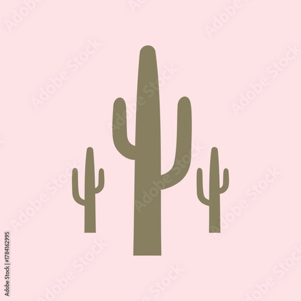 Fototapeta Minimalist vector illustration of cactus plants in earthy tones on pastel background, simple desert nature design for decoration, pattern, or logo concept.