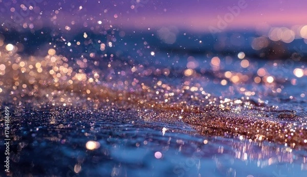 Fototapeta Water surface splashes, vibrant bokeh