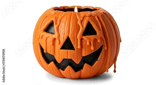 Fototapeta Melting Jack-o-Lantern Candle with Flame