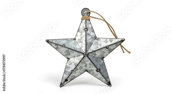 Fototapeta Rustic Galvanized Star Ornament with Twine Hanger