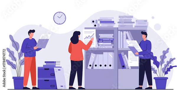 Obraz People Analyzing Documents in Office Business and Work Environment.