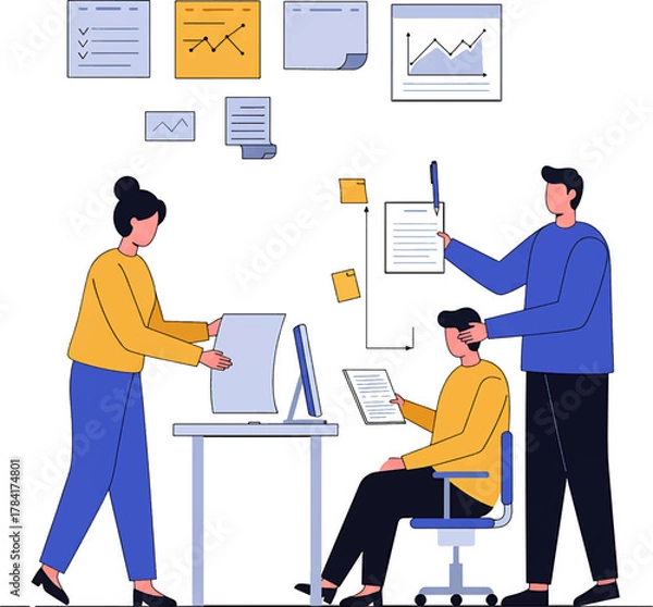 Obraz Collaborative Business Team Working on Documents in Office Setting.