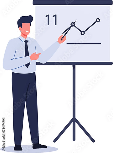 Obraz Smiling Businessman Presenting Graph on Whiteboard with Number Eleven.
