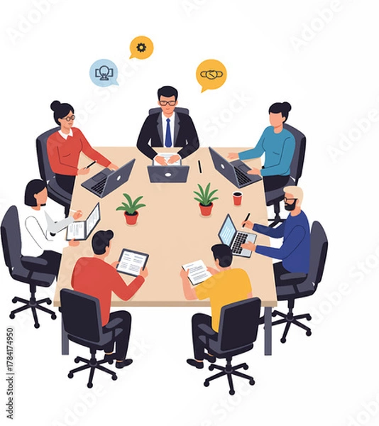 Obraz Diverse Team in a Meeting Around a Table Working on Projects.