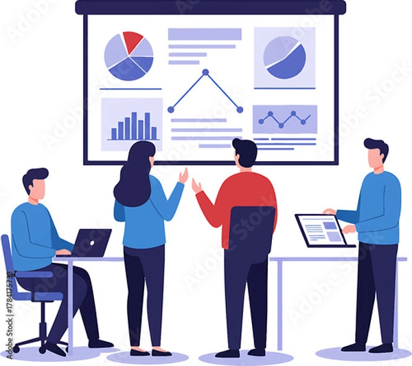 Obraz Business Team Presentation with Charts and Graphs on a Screen.
