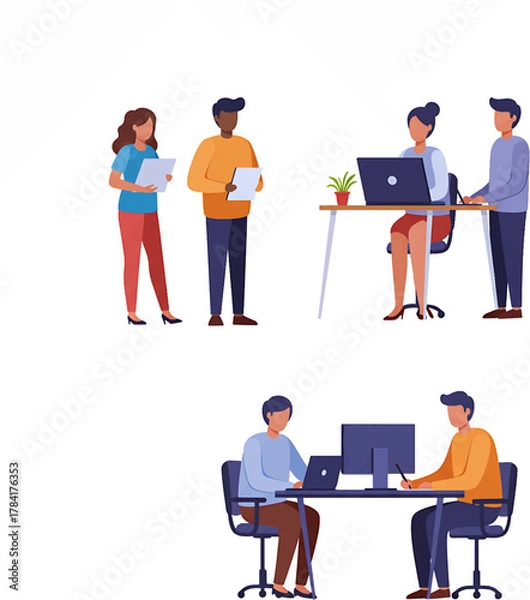 Obraz Group of Diverse People in Office Setting Working Together Collaborating.