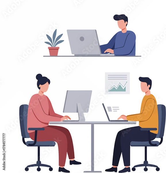 Obraz Business Colleagues Working on Computers in Office Setting.