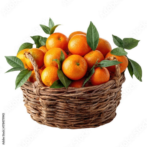 Fototapeta Angerines in basket natural texture bright colors on transparent background