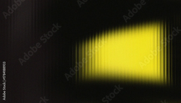 Obraz Abstract Yellow Light Rectangle on Dark Vertical Texture. Concentrated Spot Light Effect. Dark Abstract Background with Glowing Yellow Panel and Vertical Line Distortion