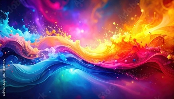 Fototapeta A vibrant explosion of swirling colors, blending hues of blue, pink, orange, and yellow, creating a dynamic and artistic visual experience.