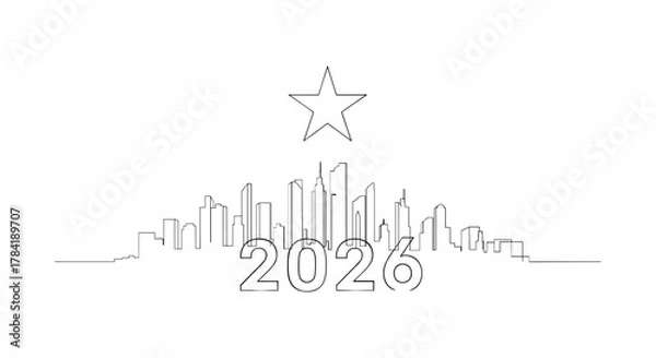 Fototapeta Abstract illustration of the year 2026 with a star on top in a minimalist style