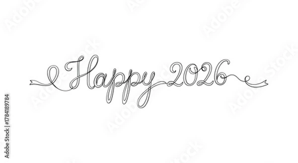 Fototapeta Elegant handwritten calligraphy of happy new year 2026 in a decorative script