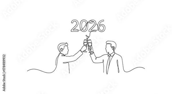Fototapeta Two men toasting with champagne glasses celebrating the new year 2026