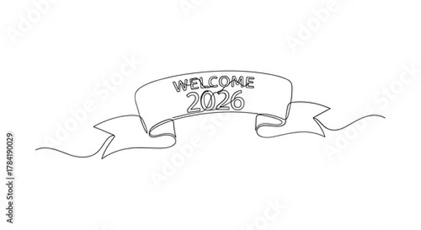 Fototapeta Hand drawn ribbon banner with the words welcome home in a simple sketch style